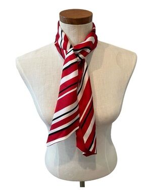 Vintage Talbots Red and White Striped silk neck scarf NWT